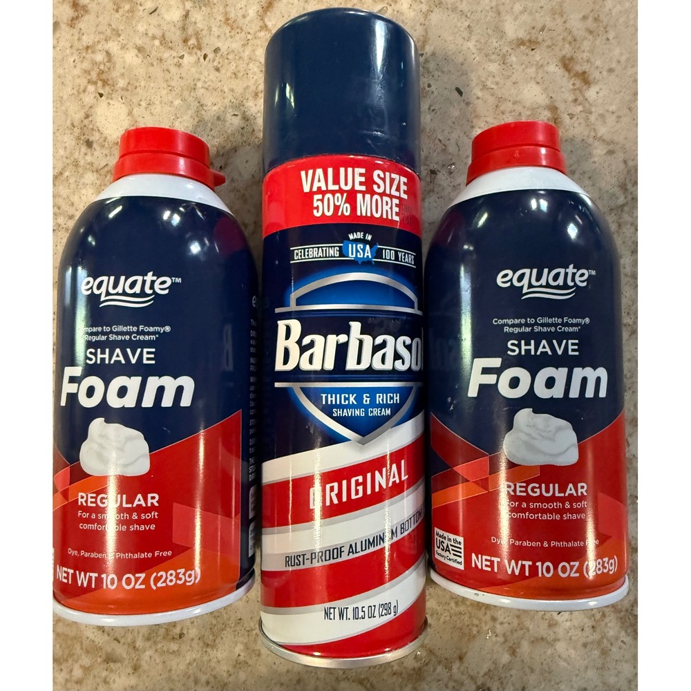 Barbasol Original Shaving Cream 10.5oz and Equate Shave‎ Foam 10oz 3 Pack Bundle